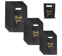 FREEBLOSS 350 Pcs Thank You Gift Bags Bulk 3 Sizes Portable Black Gift Bags with Handle Plastic Shopping Bag for Business