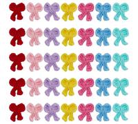 FREEBLOSS 35pcs Bow Crochet Applique Sew On Patches Handmade Beautiful Crochet Bow 7 Colors Crochet Knitted Handmade Applique Crocheted Applique for DIY Clothes Party Decor Craft