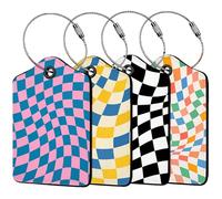FREEBLOSS 4 Pack Cute Luggage Tags Checkerboard Suitcase Bag Tag Luggage Identifiers Name Tags Travel Essentials for Air Travel Suitcases Baggage Tag 2.9x4.6inch