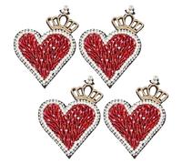 FREEBLOSS 4 Pcs Sew On Beaded Applique Patches Crown Heart Beaded Love Patches Crystal Rhinestones Patch DIY Crafts Projects Gift for Clothing Jacket Jeans Pants Decorations