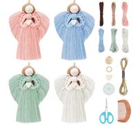 FREEBLOSS 4 Set Beginners Macrame Kit DIY Macrame Angel Kit DIY Macrame Kit for Beginners with Instructions Boho Angel Decor Adults Craft Kit for Adults Gift