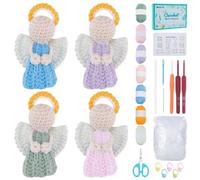 FREEBLOSS 4 Set Christmas Angel Crochet Kit Crochet Set for Beginners Adults Learn to Knitting Kits with Video Tutorial for Gift