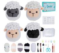 FREEBLOSS 4 Set Crochet Kit Crochet Sheep Crochet Animals Kit for Beginners with Video Tutorials Crochet Starter Kit Crochet Yarn and Hook Set for Beginners Knitting Kit for Gift