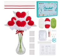 FREEBLOSS 4 Set Crochet Kit for Beginners Adults Crochet Heart with Wings Bouquet Kit Wings of Hearts Yarn for Crocheting Crochet Starter Kit with Step by Step Video Tutorials for Valentine's Day