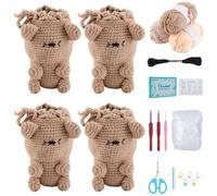FREEBLOSS 4 Set Crochet Kit for Beginners Bear Drawstring Bag Kit Crochet Animal Kit with Video Tutorials Crotcheting Set Crafts for Adults