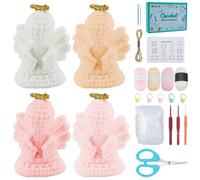 FREEBLOSS 4 Set Crochet Kit for Beginners Crochet Angel Kit with Step-by-Step Video Tutorials DIY Knitting Supplies with Colored Yarns for Adults Men Women