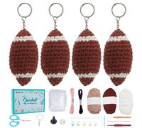 FREEBLOSS 4 Set Crochet Kit for Beginners Rugby Keychain Crochet Kit, Learn to Crochet, Include Knitting Yarn, Video Tutorials, Crochet Keychain Kit Crochet DIY Knitting Supplies for Adults