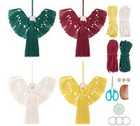 FREEBLOSS 4 Set DIY Angel Macrame Kit Boho Christmas Macrame Ornaments Angel Wings Kit with Instruction Handmade Wall Hanging for Home Wedding Party Decor