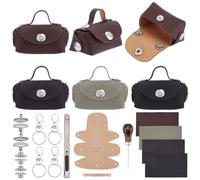 FREEBLOSS 4 Set DIY Mini Leather Purse Kit PU Leather Purse Making Kit Leather Crafting Kit Handmade Leather Wallet with Keychian Design Leather Wallet Kits for Woman Men Leather Working 6x4x4.5cm