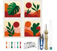 FREEBLOSS 4 Set DIY Punch Needle Kit Bohemian Plants Punch Needle Embroidery Wall Hanging Painting Punching Needles Starter Kit for Beginners with Complete Tools, Already Framed, 9.4x9.4inch