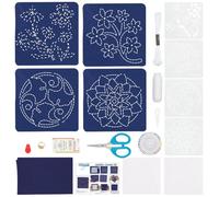 FREEBLOSS 4 Set DIY Sashiko Coaster Kit Full Sashiko Kit Beginner Embroidery Kits Plant DIY Coaster Set with 4 Sashiko Samplers Japanese Embroidery Kits for Adults Hand Sewing Kit