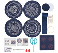 FREEBLOSS 4 Set DIY Sashiko Coaster Kit Sashiko Kit for Beginners Coaster Making Kit with Instructions Sashiko Fabric Handmade Embroidery Coasters for Adults Housewarming Gift
