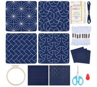 FREEBLOSS 4 Set DIY Sashiko Coasters Kit with Instructions Pre- Printed Sashiko Kit for Beginners Practice Embroidery Kit