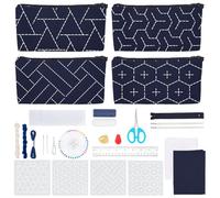 FREEBLOSS 4 Set DIY Sashiko Coin Purse Kit with Instructions 4pcs Stencils Sashiko Pouch Kit for Beginners Japanese Embroidery Bag for Girls Mums Gift