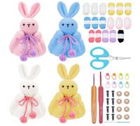 FREEBLOSS 4 Set Easter Bunny Crochet Kit for Beginners Easter Bunny Bag Crochet Animal Kit with Step-by-Step Video Tutorials Knitting Supplies for Adults Easter Decor