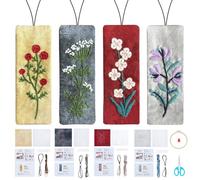 FREEBLOSS 4 Set Embroidery Bookmark Kit Flowers Embroidery Kit for Beginners with Instructions Embroidered Bookmark DIY Hand Embroidery Kit Embroidered Bookmark Kit Cross Stitch Kit