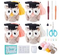 FREEBLOSS 4 Set Owl Crochet Kit Crochet Animal Kit Crochet Starter Kit with Video Tutorial Crochet Kit for Beginners Adults Crochet Owl Decorations