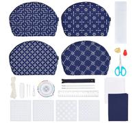 FREEBLOSS 4 Set Sashiko Bag Kit Sashiko Coin Purse Kit DIY Sashiko Bag Making Kit with PET Sashiko Stencil Sashiko Kit for Beginner Friendly Home Decoration Gift Ideas