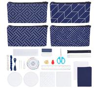 FREEBLOSS 4 Set Sashiko Bag Kit Sashiko Pouch Kit DIY Sashiko Bag Making Kit with PET Sashiko Stencil Sashiko Kit for Beginner Friendly Home Decoration Gift Ideas