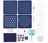 FREEBLOSS 4 Set Sashiko Coaster Kit DIY Coaster Kit for Beginners with Instruction Sashiko Embroidery Kit Japanese Pattern Coasters with 4 Different Template Hand Sewing Kit