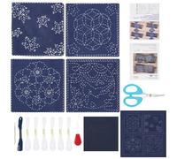 FREEBLOSS 4 Set Sashiko Coaster Kit Flower Sashiko Fabric Sashiko Kit Coaster Making Kit for Beignners Sashiko Thread and Needles Hand Sewing Kit for Adults