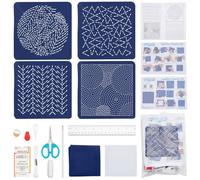 FREEBLOSS 4 Set Sashiko Coaster Kit Water Soluble Embroidery Patterns Full Embroidery Kit Includes Sashiko Thread, Needles and Fabric Coaster Making Kit for Adults Embroidery Lovers