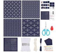 FREEBLOSS 4 Set Sashiko Coasters DIY Kit with Instructions Pre-Printed Sashiko Kit for Beginners Sewing Practice Project Geometric Dot Pattern Embroidery Kit for Hand Sewing Supplies