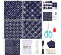 FREEBLOSS 4 Set Sashiko Coasters DIY Kit with Instructions Pre-Printed Sashiko Kit for Beginners Sewing Practice Project Geometric Pattern Embroidery Kit for Hand Sewing Supplies