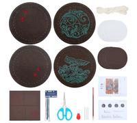 FREEBLOSS 4 Set Sashiko Coasters DIY Kit with Instructions Sashiko Kit for Beginners Fish Coaster Sashiko Practice Project Embroidery Practice Kit Sashiko Embroidery Coasters for Housewarming Gift
