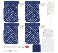 FREEBLOSS 4 Set Sashiko Drawstring Bag Kit Sashiko Embroidery Kit for Beginners Full Embroidery Kit Includes Sashiko Pet, Sashiko Thread, Needles, Fabric, Thimble Hand Sewing Kit for Adults
