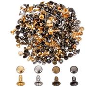 FREEBLOSS 400Pcs Mini Rivet Studs Leather Rivets Brass Double Caps Leathercraft Rivet Tubular Metal Studs for Doll Clothes Sewing Purse Making Clothing Crafts 4 Metal Colors 4mm/0.16''