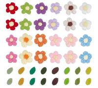 FREEBLOSS 40pcs Crochet Applique Bulk Inchudes 24pcs Knitted Flowers Patch and 16pcs Crochet Leaves Sew on Patches Crocheting Flower Applique Patches for Crafts Clothes Dress Jackets Hat Bags