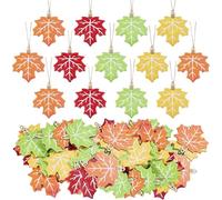 FREEBLOSS 48PCS Fall Maple Leaf Ornaments with Twine Thanksgiving Hanging Pendant for Home Decor, Party Supplies 2.8" x 3.2"