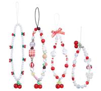 FREEBLOSS 4PCS Beaded Phone Charms Strap Beads Camera Wrist Strap Cute Cherry Cell Phone Lanyard Compatible With Camera, Bag, Keychain Accessories