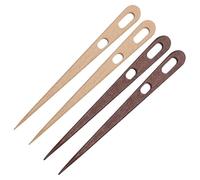FREEBLOSS 4Pcs Beech Wood Nalbinding Needle Authentic Tradition Needle for Knotless Knitting Ergonomic Handcrafted Tool with Steel Tip Perfect for Wool Yarn&Historical Fiber Art 2 Colors