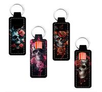 FREEBLOSS 4Pcs Clip-on Lipstick Balm Holder for Women, Chapstick Holder Keychain Skeleton Rose Pattern Lip Balm Keychain Holders with Clip 1.5'' x 3.8''