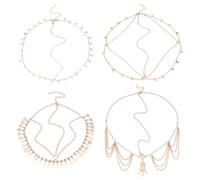 FREEBLOSS 4Pcs Head Chains Gold Sequin Head Chain Jewelry for Women 4 Styles Sequin Boho Headpiece Adjustable Hair Jewelry for Women and Girls, 21.3"~26.4"
