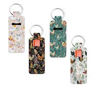 FREEBLOSS 4PCS Lipstick Balm Holder for Women, Cute Chapstick Holder Keychain Chicken and Flowers Lip Balm Keychain 1.5'' x 3.8''