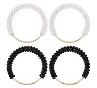 FREEBLOSS 4pcs Pearl Decor Purse Handles Imitation Pearl Beaded Handbag Handle 2 Colors Round Shape Metal Bag Handles Replacement for Crochet Bags Purses Supplies