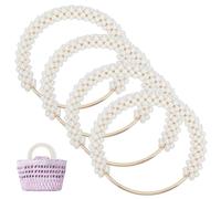 FREEBLOSS 4pcs Pearl Decor Purse Handles Imitation Pearl Beaded Handbag Handle 2 Pairs Round Shape Metal Bag Handles Replacement for Crochet Bags Purses Supplies(White)