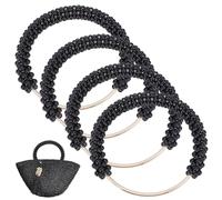 FREEBLOSS 4pcs Pearl Decor Purse Handles Imitation Pearl Beaded Handbag Handle 2 Pairs Round Shape Metal Bag Handles Replacement for Crochet Bags Purses Supplies(Black)