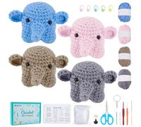 FREEBLOSS 4set Crochet Animal Keychain Crochet Elephant Keychain Kit with Video Tutorial Crochet Kit for Beginners Elephant Crochet Starter Kit for Adults Beginners Crochet Supplies