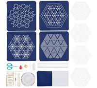 FREEBLOSS 4Set Sashiko PET Stencil Coaster kit Sashiko Stencil Kit Hexagonal Sashiko Template Sashiko Kit Sashiko Stencil Coaster Kit Geometric Sashiko Pattern Template
