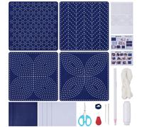 FREEBLOSS 4Set Sashiko Stencil Kit Sashiko Water Soluble Template Coaster Kit Sashiko Stencil Coaster Kit Sashiko Kit for Embroidery Lovers Geometric Sashiko Pattern Template
