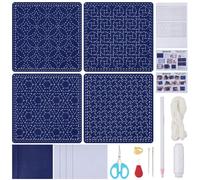 FREEBLOSS 4Set Sashiko Stencil Kit Sashiko Water Soluble Template Coaster Kit Sashiko Stencil Coaster Kit Sashiko Kit for Embroidery Lovers Stencil for Hand Quilting and Embroidery