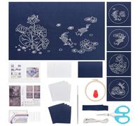 FREEBLOSS 5 Set DIY Sashiko Kit Sashiko Tea Mat and Coaster Beginner Embroidery Kit for Adults Sashiko Supplies with Thread and Needles Hand Sewing Kit for Adults Gift