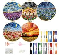 FREEBLOSS 5 Sets Embroidery Kit for Beginners Needlepoint Fantasy Sky Stamped Embroidery Starter Kit with Instructions, Needles, Threads, 2 Hoops 11.6"/29.5CM
