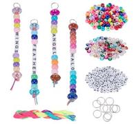 FREEBLOSS 554Pcs Acrylic Beads Keychain Making Kit Letter Beads Keychain Beaded Keychain Kit Bead Lanyard for DIY Alphabet Bead Jewelry Keychain Gift for Mom Women