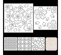 FREEBLOSS 5Pcs Cherry Blossom Sashiko Stencils Sashiko PET Template for Hand Quilting Patterns Embroidery Templates Embroidery Stencils 3 Sizes 11’‘/8.7’‘/4.7’‘ Square