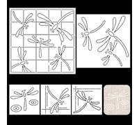 FREEBLOSS 5Pcs Dragonfly Sashiko Stencils Sashiko PET Template for Hand Quilting Embroidery Templates Embroidery Stencils 3 Sizes 11’‘/8.7’‘/4.7’‘ Square